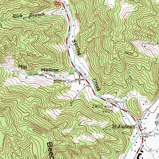 Topographic Map of Butler Cemetery, NC