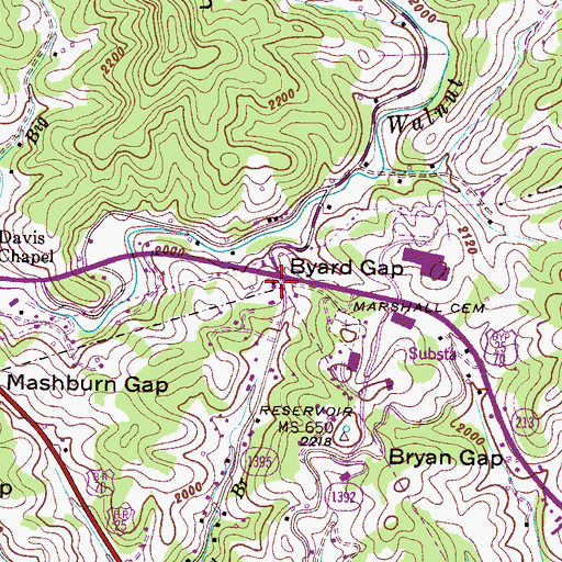 Topographic Map of Byard Gap, NC