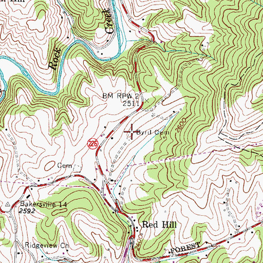 Topographic Map of Byrd Cemetery, NC