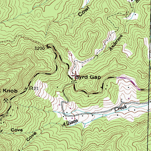 Topographic Map of Byrd Gap, NC