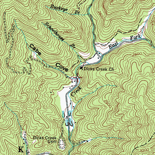 Topographic Map of Cabe Cove, NC