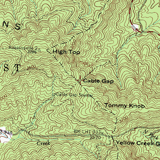 Topographic Map of Cable Gap, NC