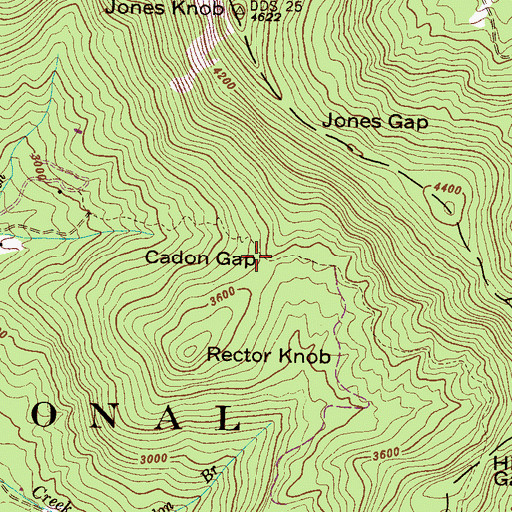 Topographic Map of Cadon Gap, NC