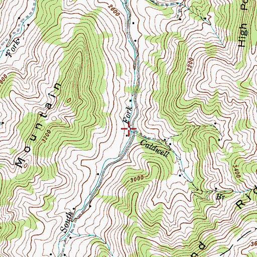 Topographic Map of Caldwell Branch, NC