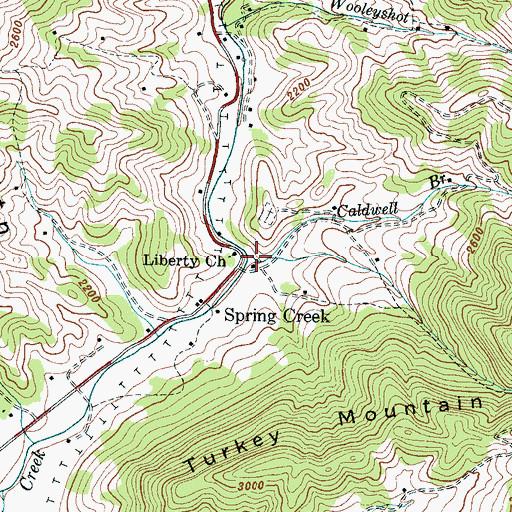 Topographic Map of Caldwell Branch, NC