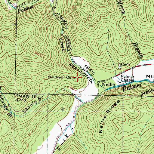 Topographic Map of Dock Caldwell Cemetery, NC