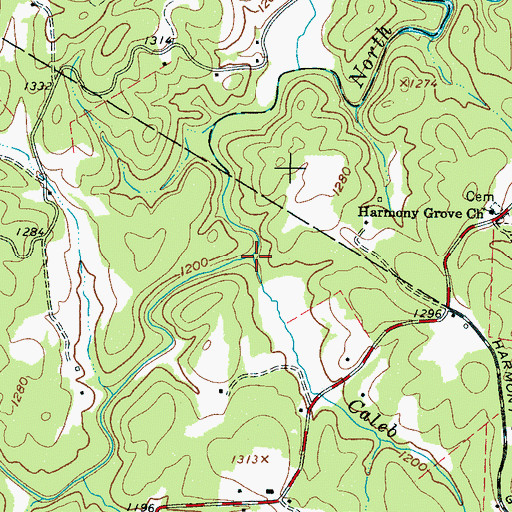 Topographic Map of Caleb Branch, NC