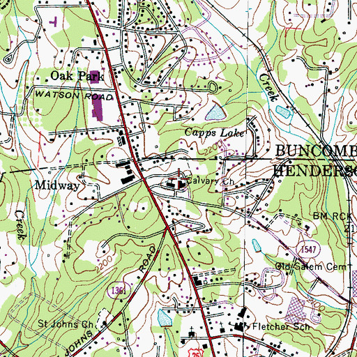Topographic Map of Calvary Church, NC