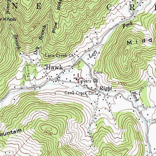 Topographic Map of Calvary Church, NC