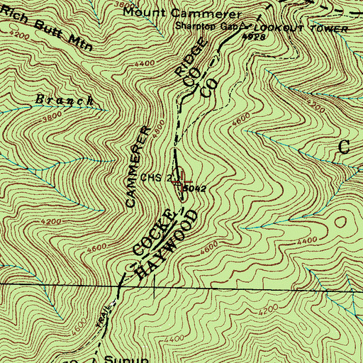 Topographic Map of Cammerer Ridge, TN