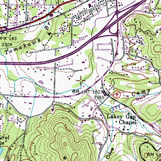 Topographic Map of Camp Branch, NC