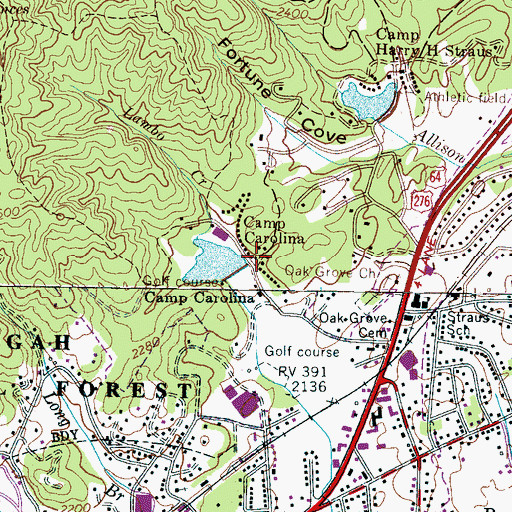 Topographic Map of Camp Carolina, NC