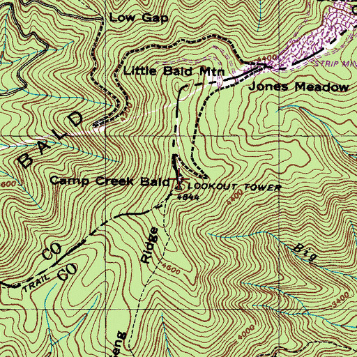 Topographic Map of Camp Creek Bald, NC