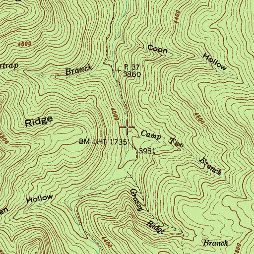 Topographic Map of Camp Two Branch, NC