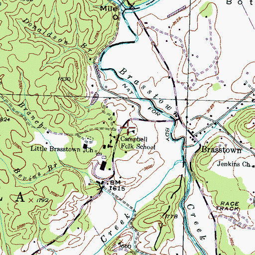 Topographic Map of Campbell Folk School, NC