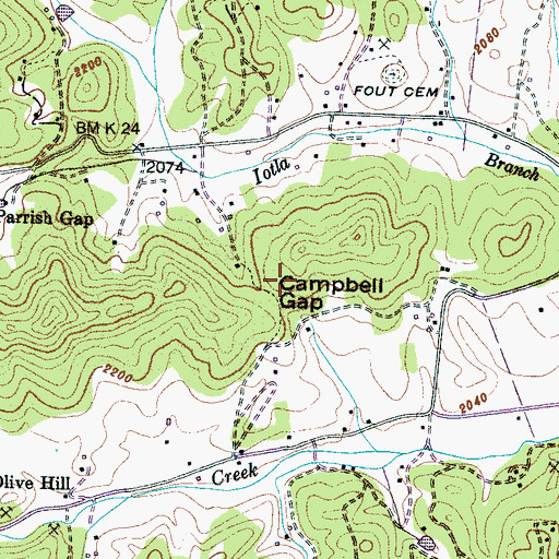Topographic Map of Campbell Gap, NC