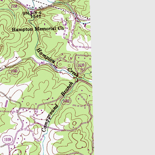 Topographic Map of Campground Branch, NC