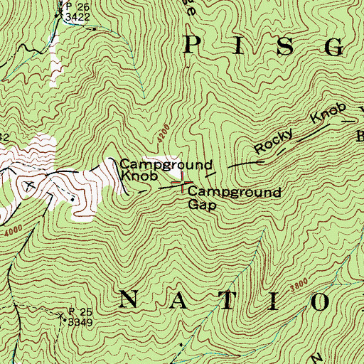 Topographic Map of Campground Gap, NC