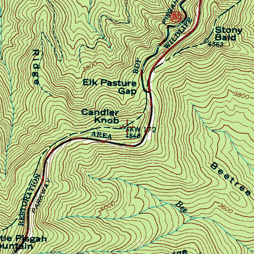 Topographic Map of Candler Knob, NC