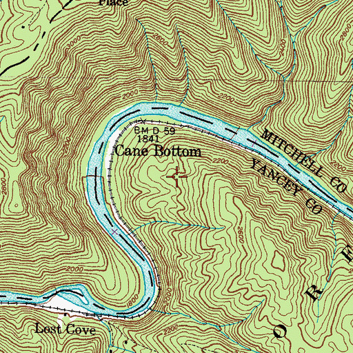 Topographic Map of Cane Bottom, NC