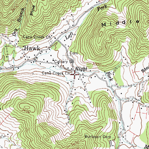 Topographic Map of Cane Creek Church, NC