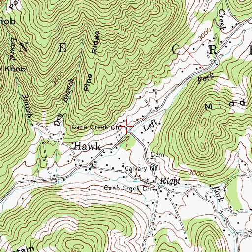 Topographic Map of Cane Creek Church, NC