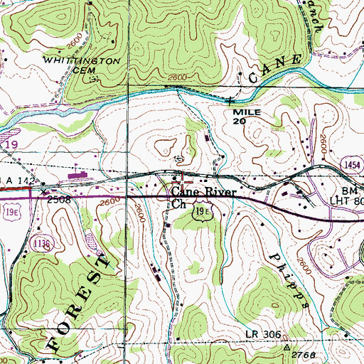 Topographic Map of Cane River Church, NC