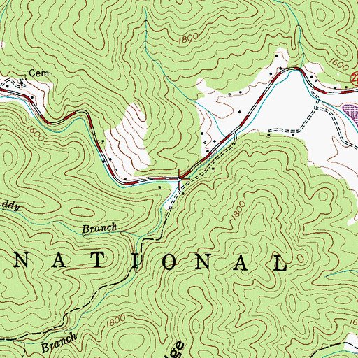Topographic Map of Caney Branch, NC