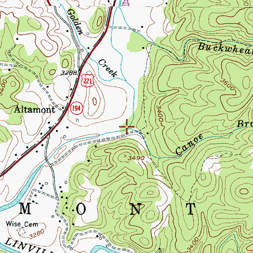 Topographic Map of Canoe Branch, NC