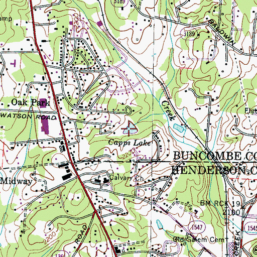 Topographic Map of Capps Lake, NC