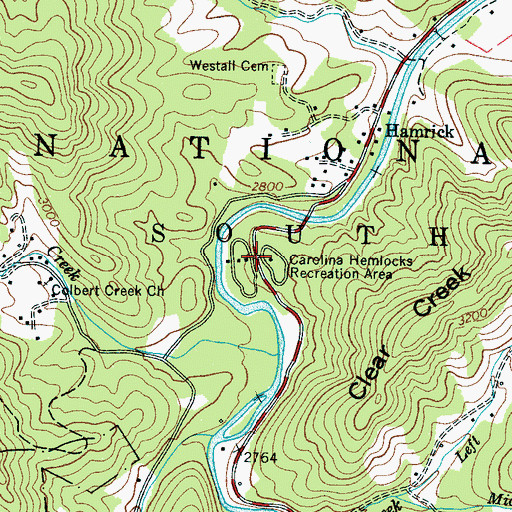 Topographic Map of Carolina Hemlocks Recreation Area, NC