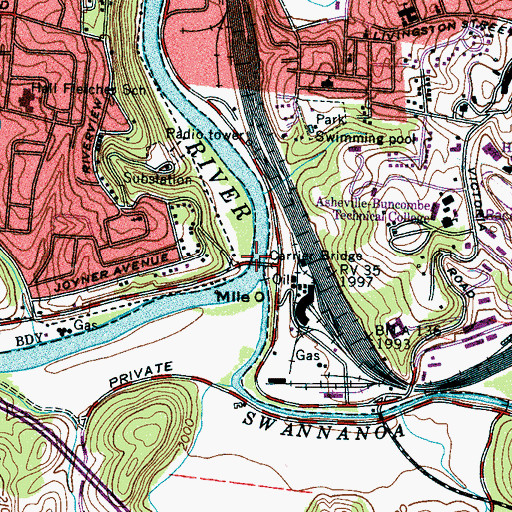 Topographic Map of Carrier Bridge, NC