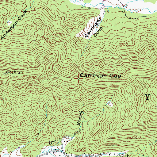 Topographic Map of Carringer Gap, NC