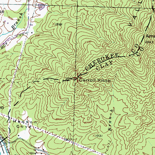 Topographic Map of Carroll Knob, NC