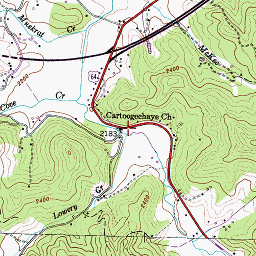 Topographic Map of Cartoogechaye Church, NC