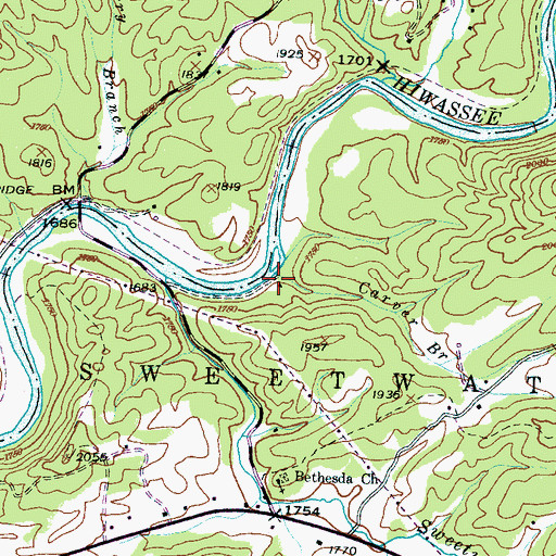 Topographic Map of Carver Branch, NC