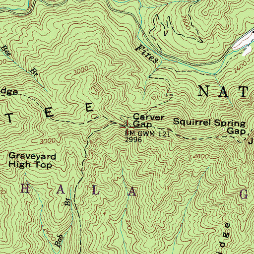 Topographic Map of Carver Gap, NC