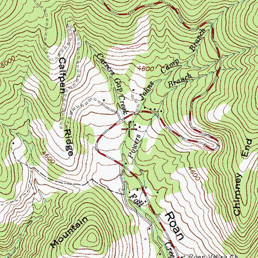 Topographic Map of Carvers Gap Creek, NC