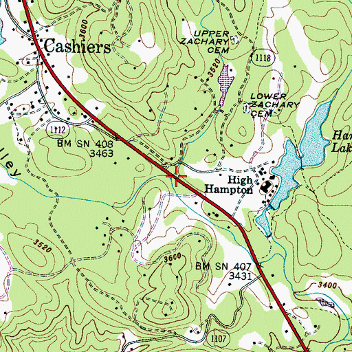 Topographic Map of Cashiers Valley, NC