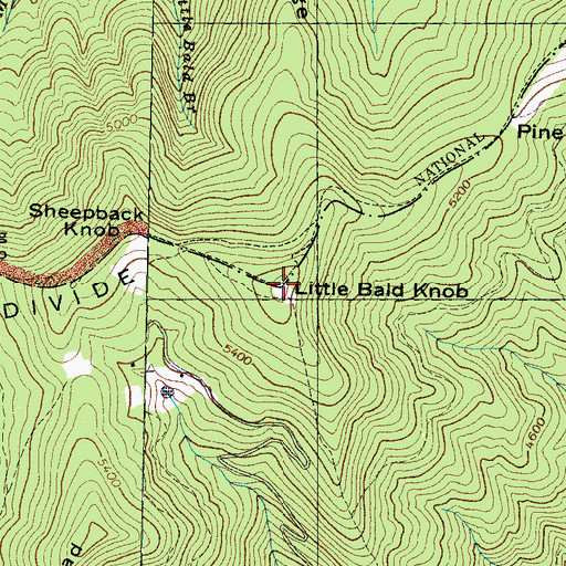 Topographic Map of Cataloochee Divide, NC