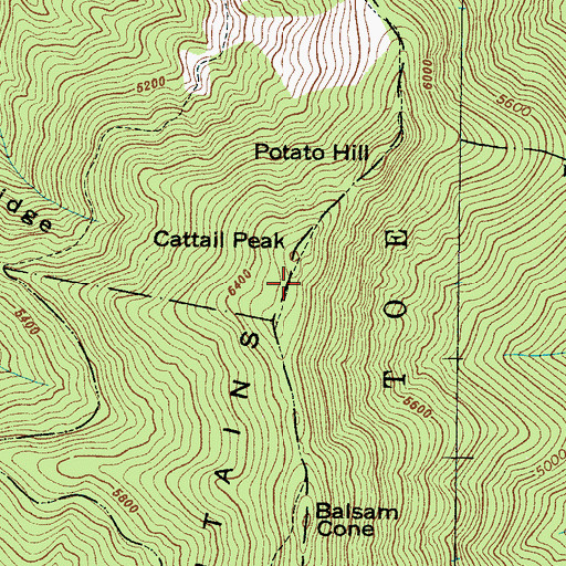 Topographic Map of Cattail Peak, NC