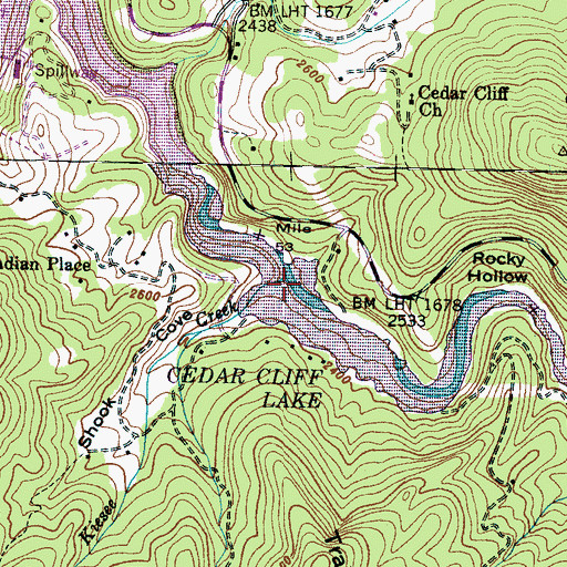 Topographic Map of Cedar Cliff Lake, NC