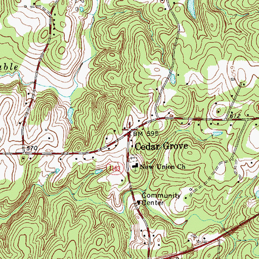 Topographic Map of Cedar Grove, NC
