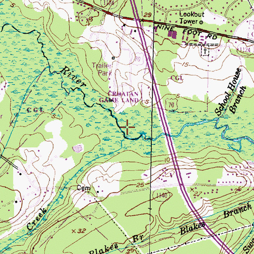 Topographic Map of Cedar Swamp Creek, NC