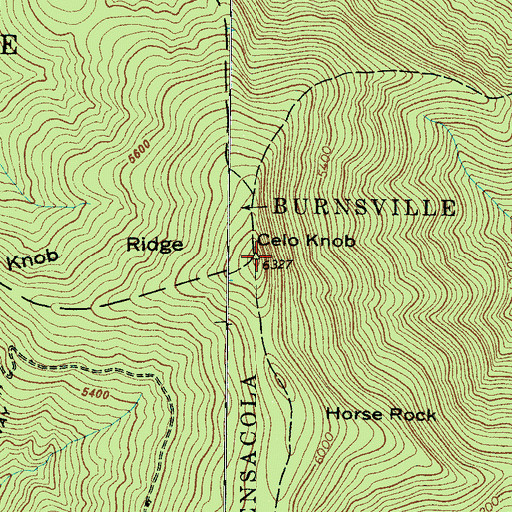Topographic Map of Celo Knob, NC