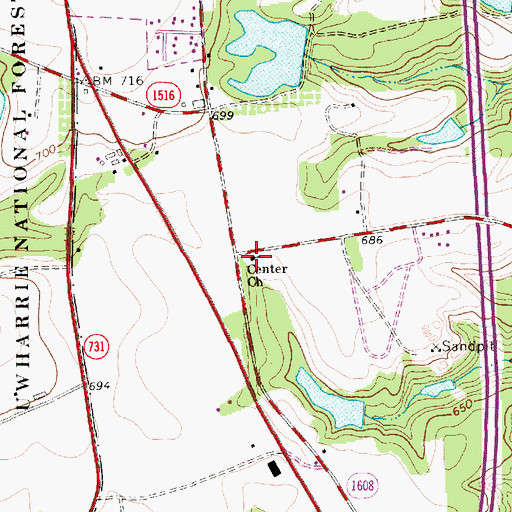 Topographic Map of Center Church, NC