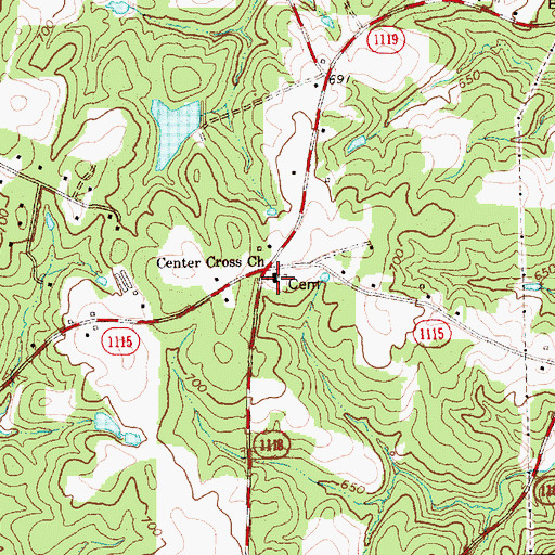 Topographic Map of Center Cross Church, NC