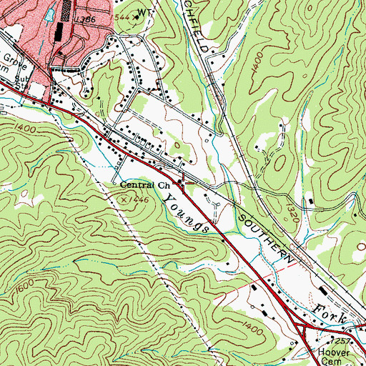Topographic Map of Central Church, NC