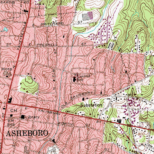 Topographic Map of Central School, NC