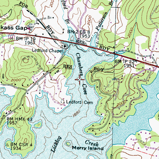 Topographic Map of Chambers Cove, NC